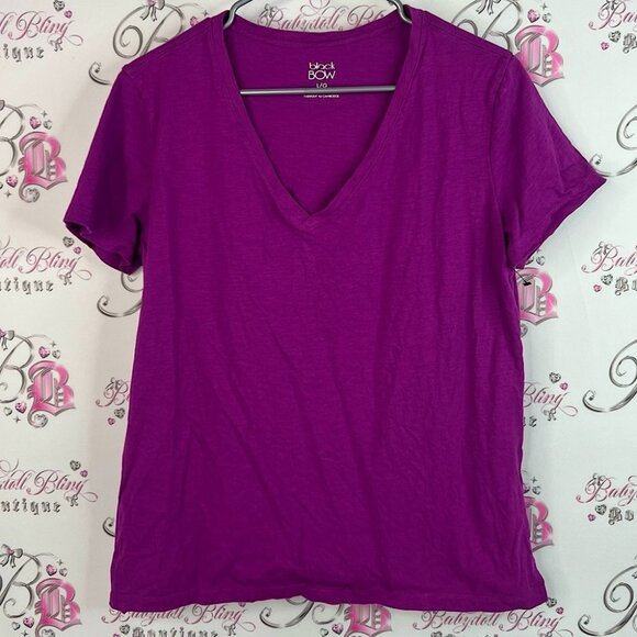 Black bow tshirt tee purple royal Lush Purple V-Neck Tee by Bow - Picture 1 of 7
